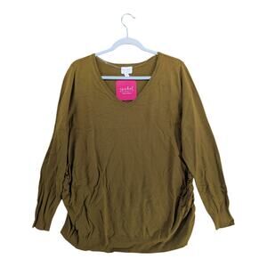 Ingrid Isabel Maternity Sweater Knit VNeck Pullover Long Sleeves Olive Green XXL